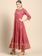 Sangria Women Pink & Peach-Coloured Floral Printed Floral Anarkali Kurta | Grocsy