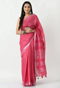 Mominos Fashion Moeza Pink Bhagalpuri Handloom Silk Linen Saree with unstitched Blouse piece | Grocsy