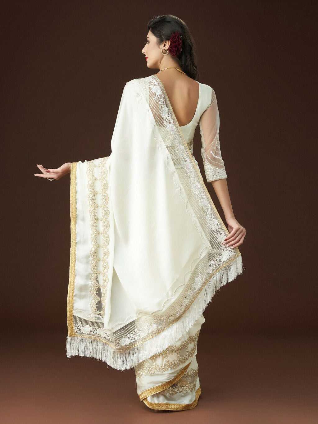 kasee Embroidered Embellished Satin Saree | Grocsy