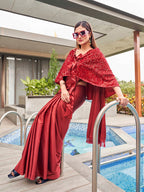 Tikhi Imli Party Satin Saree With Sequined Cape | Grocsy