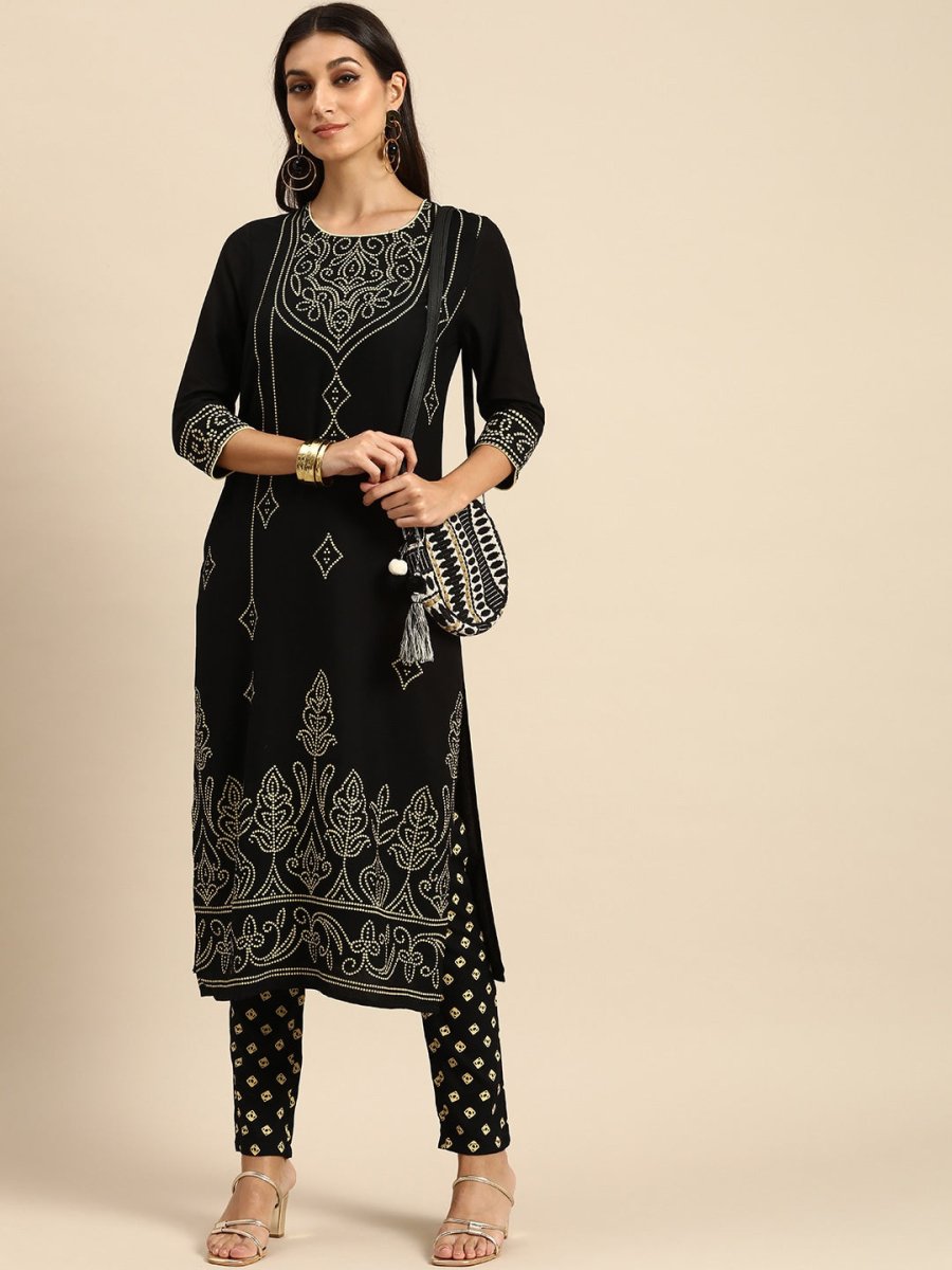 All About You Women Black Bandhani Printed Kurta with Trousers | Grocsy