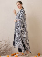 Indo Era Floral Embroidered Round Neck Sequinned Linen Kurta With Trousers & Dupatta | Grocsy