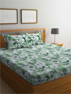 BOMBAY DYEING Serenita Green Printed Cotton 144 TC King Bedsheet with 2 Pillow Covers | Grocsy