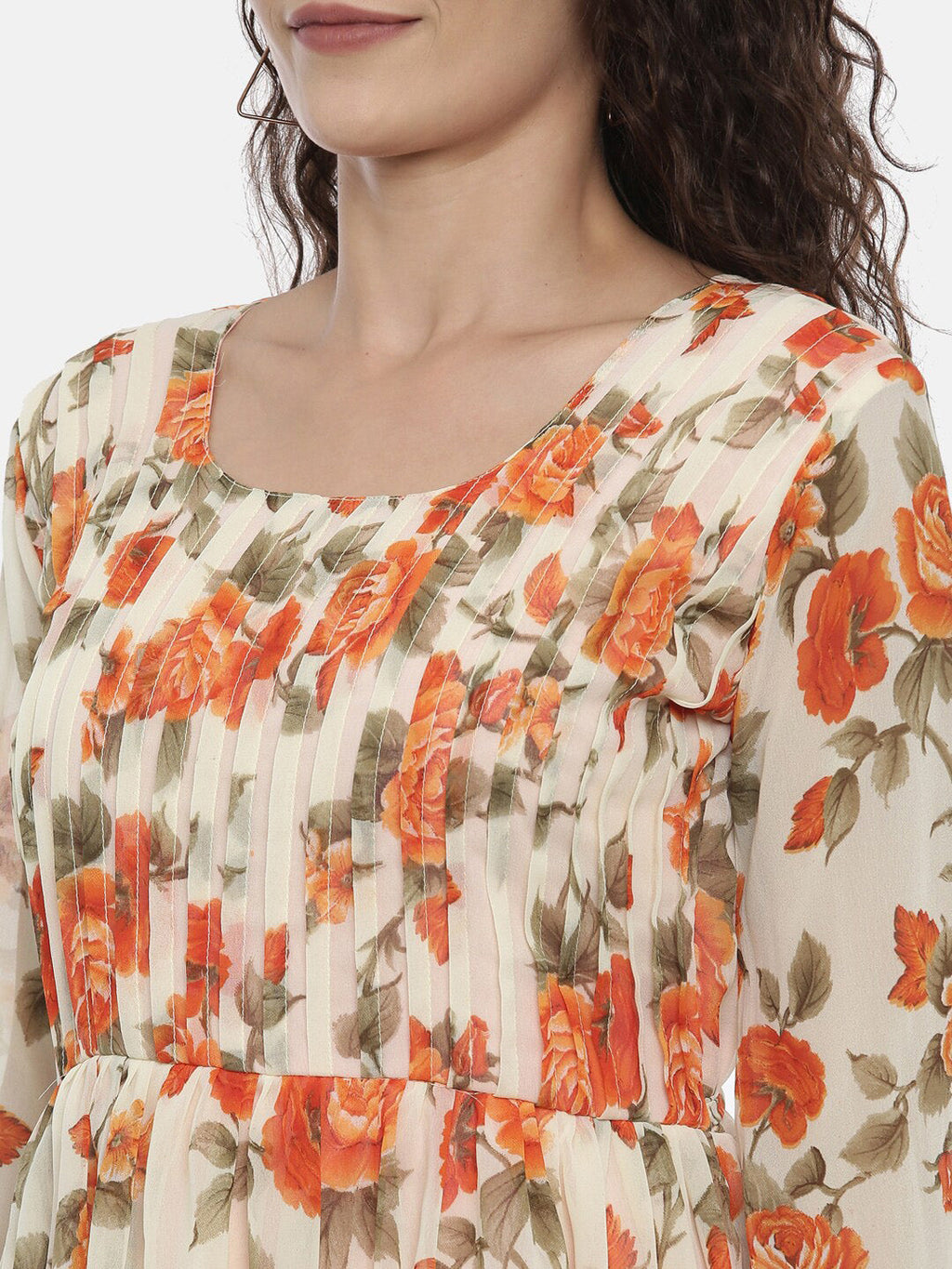 Souchii Women Cream-Coloured Printed A-Line Dress | Grocsy