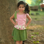 Mhyssa Pink Tie up Round Neck Patch Tee with Circular Skirt Set | Grocsy
