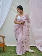 Vamsee Ishaq Baby Pink Organza Saree | Grocsy