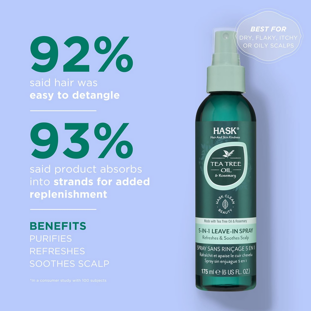 HASK Tea Tree Oil & Rosemary 5-In-1 Leave In Spray | Grocsy