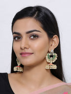 Shoshaa Gold-Polished Green Enamelled Peacock Shaped Jhumkas | Grocsy