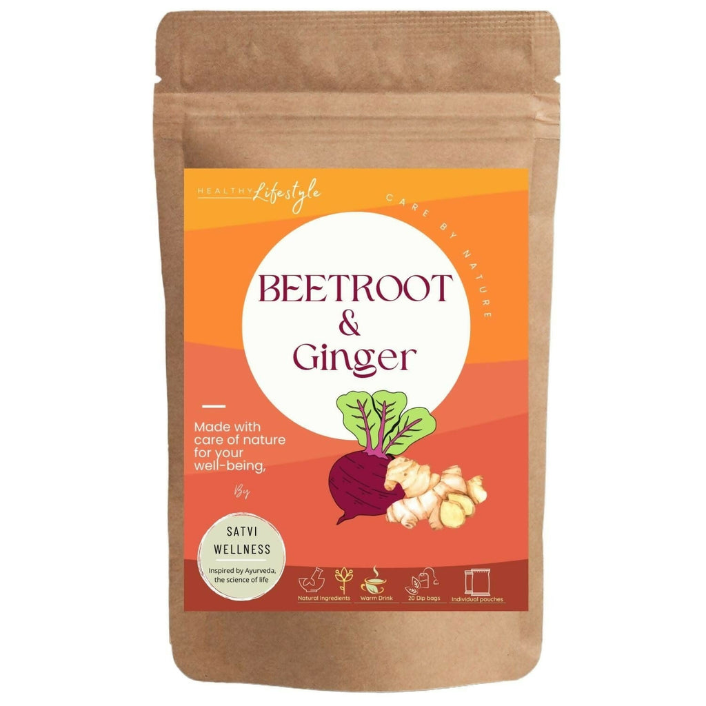 Satvi Wellness Beetroot Ginger Tea Bags | Herbal Tea | Grocsy