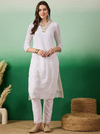 Sangria Women Embroidered Straight Kurta With Trouser Set | Grocsy