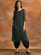 Aks Bandhani Printed Organza Anarkali Kurta | Grocsy