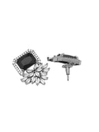 Shoshaa Silver-Plated & Black CZ Studded Contemporary Drop Earrings | Grocsy