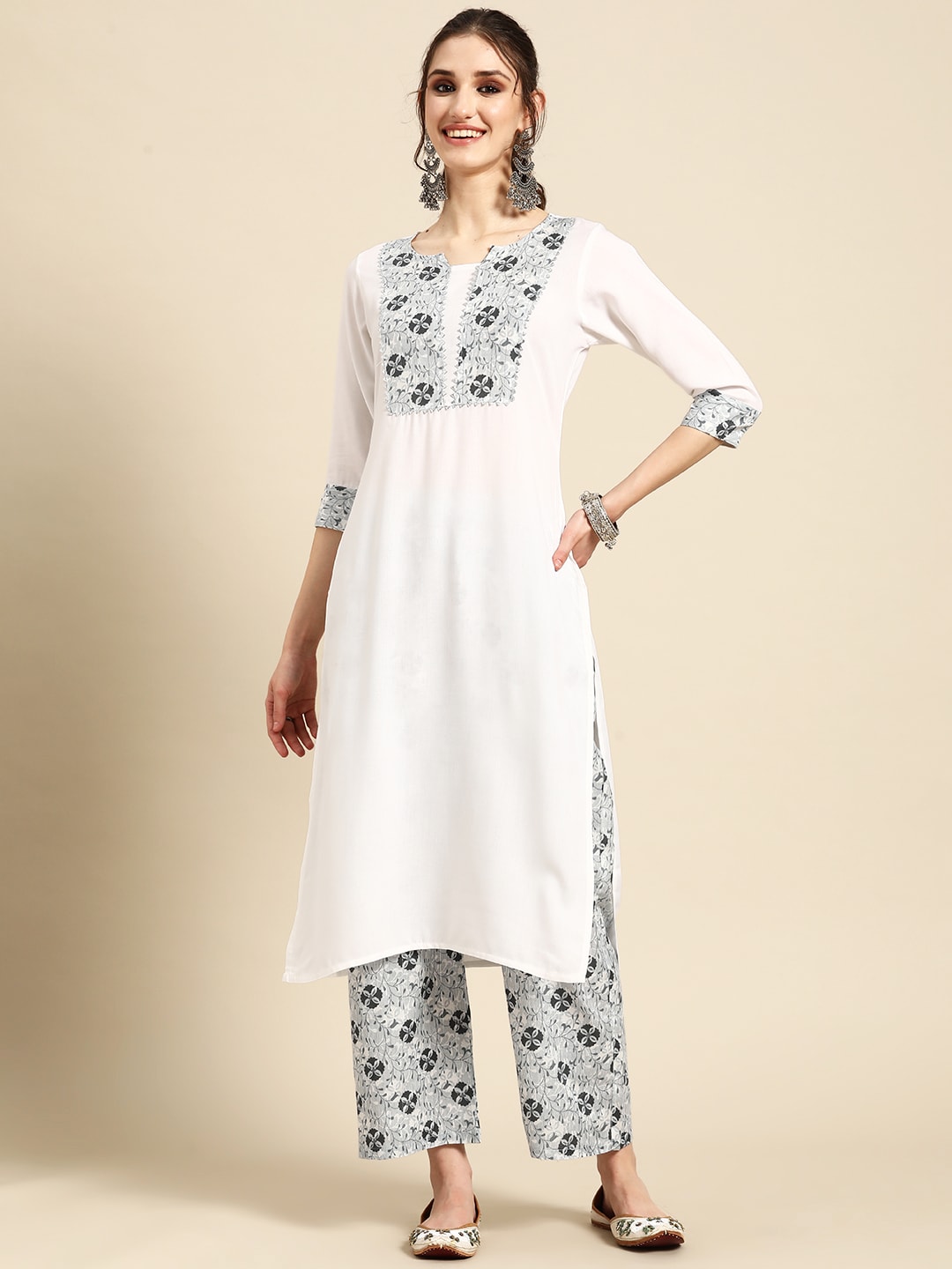 Sangria Floral Yoke Design Regular Gotta Patti Kurta with Palazzos | Grocsy