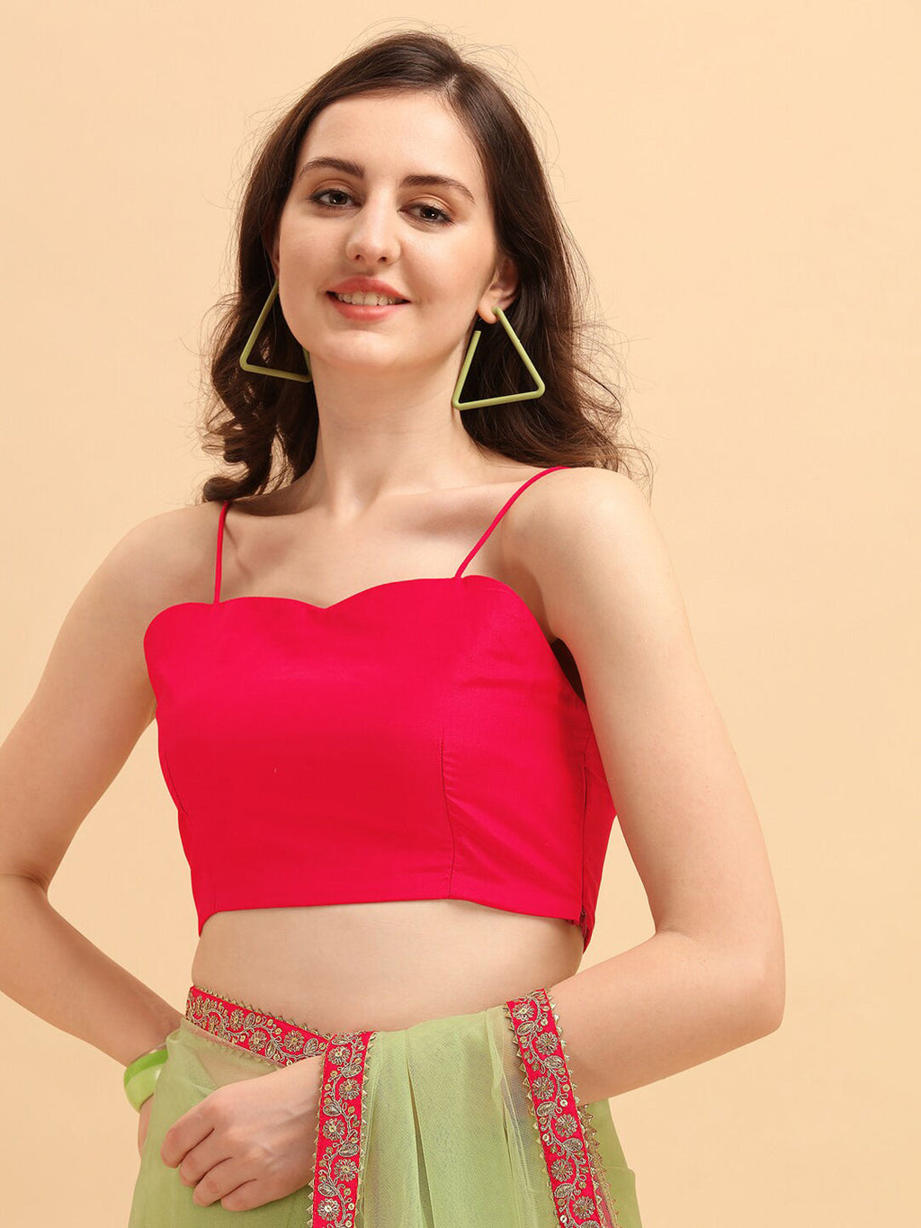 Sangria Green & Red Embroidered Net Saree | Grocsy
