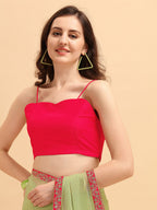 Sangria Green & Red Embroidered Net Saree | Grocsy