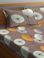 KLOTTHE Brown & Yellow Floral 210 TC Cotton Bedsheet with Pillow Cover | Grocsy