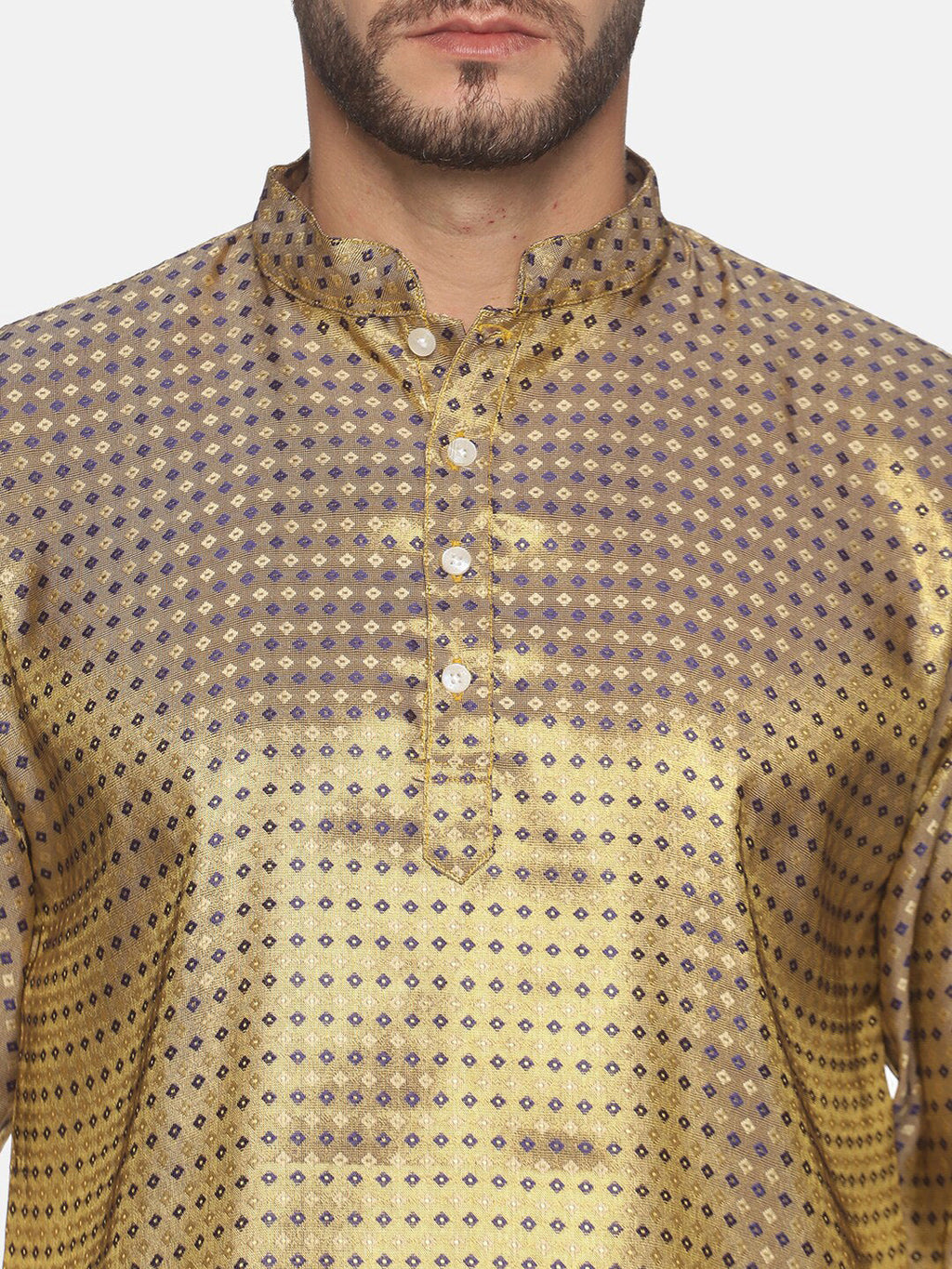 Sethukrishna Men Gold-Toned Ethnic Motifs Kurta with Pyjamas | Grocsy
