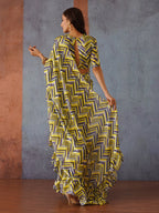 Tikhi Imli Geometric Digital Printed Ruffled Ready to Wear Saree | Grocsy
