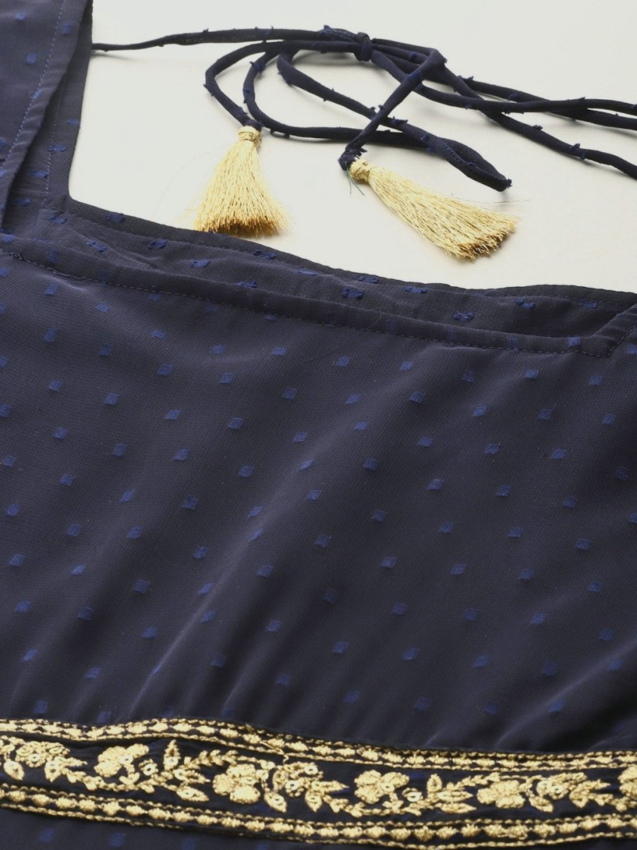 All About You Square Neck Dobby Weave A-Line Kurta With Dupatta | Grocsy