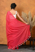 Very Much Indian Mul Cotton Khadi Design Handloom Woven Saree - Pink | Grocsy