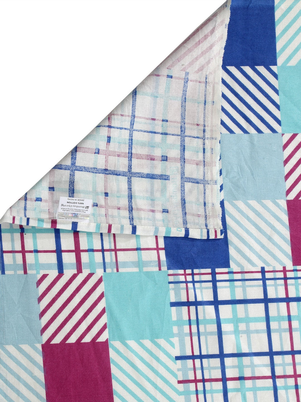 BOMBAY DYEING Marigold Blue Geometric Cotton 104 TC King Bedsheet With 2 Pillow Covers | Grocsy