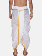 Sethukrishna Men White & Gold-Coloured Solid Readymade Cotton Dhoti Pant | Grocsy