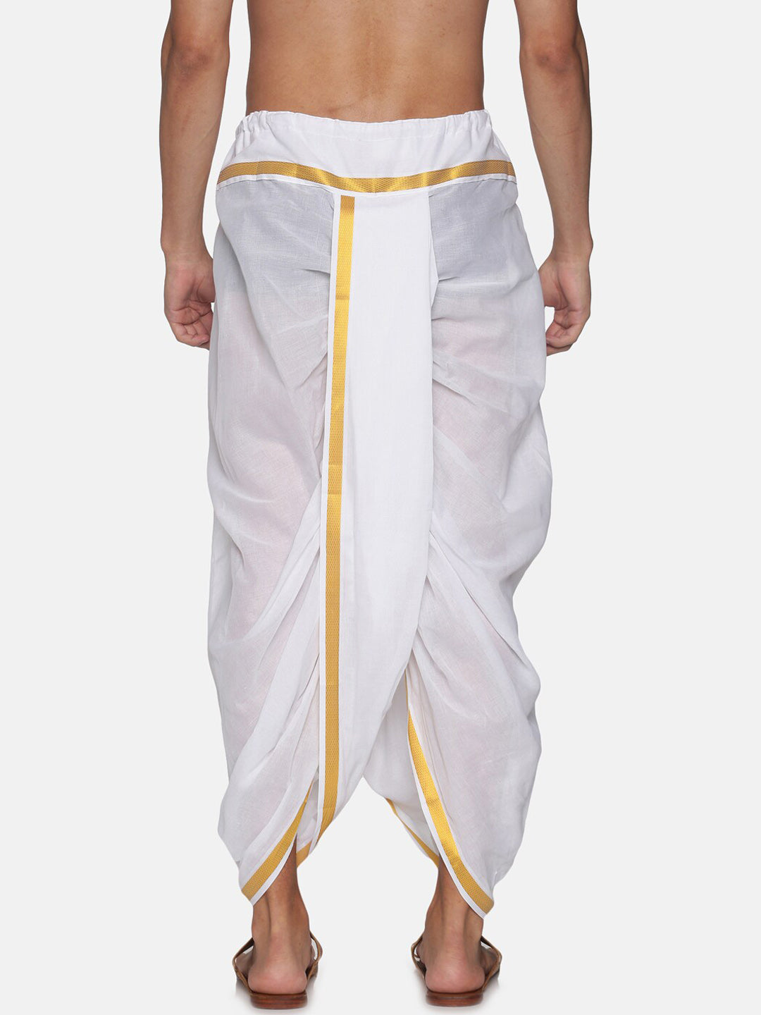 Sethukrishna Men White & Gold-Coloured Solid Readymade Cotton Dhoti Pant | Grocsy