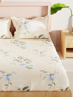 BIANCA Yellow & Blue Floral 186 TC King Bedsheet with 2 Pillow Covers | Grocsy