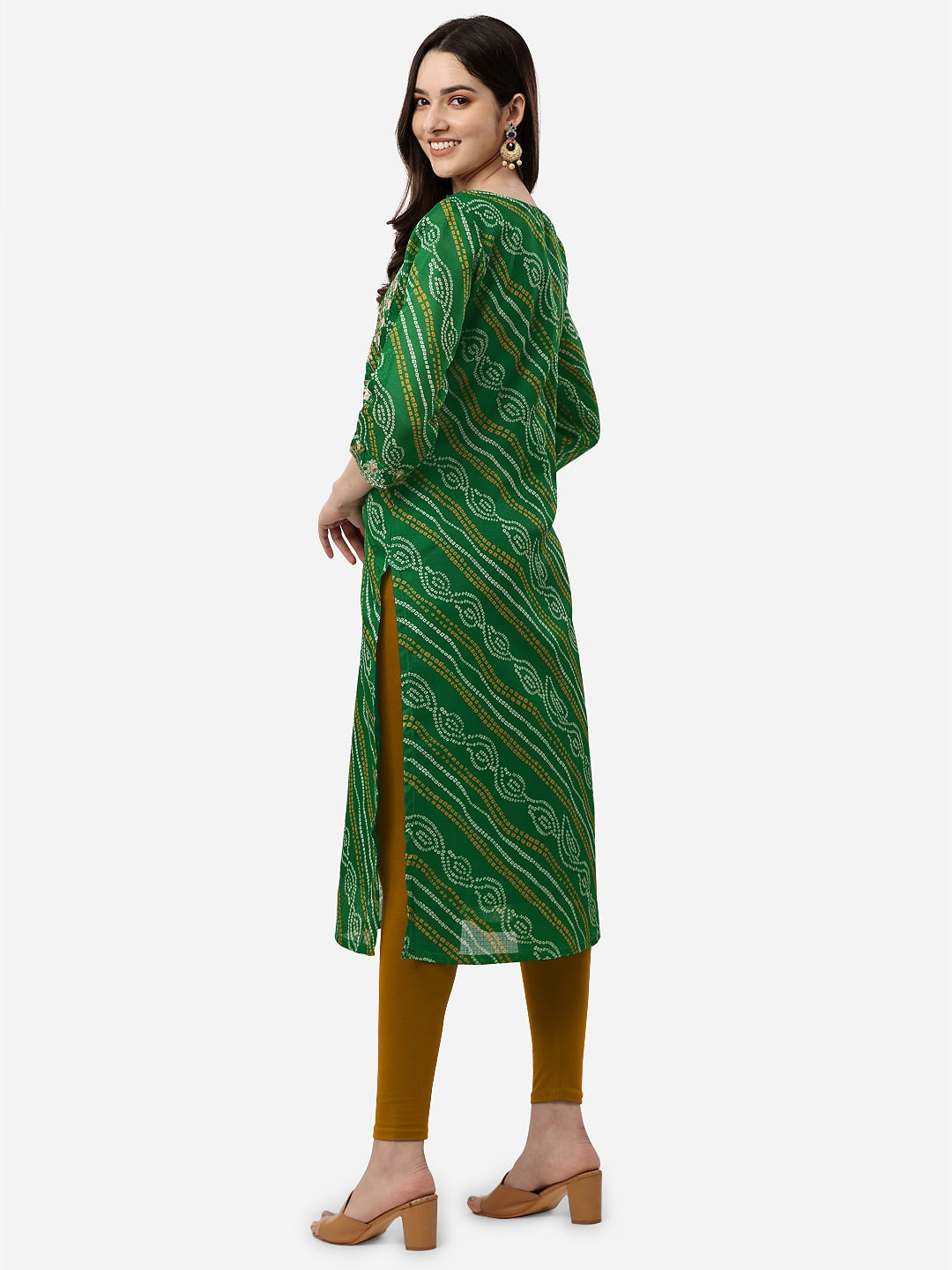 HERE&NOW Women Green Leheriya Printed Pure Cotton Kurta | Grocsy