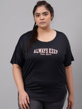 MKH Plus Size Typography Printed Relaxed Fit Dri FIT T-shirt | Grocsy