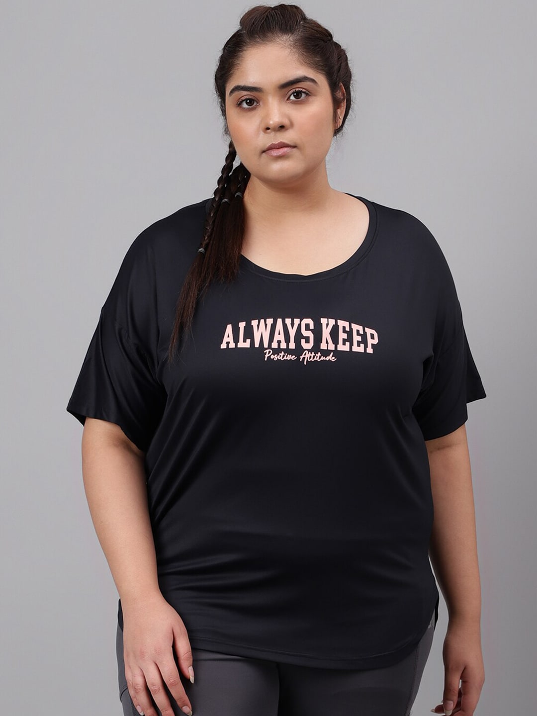 MKH Plus Size Typography Printed Relaxed Fit Dri FIT T-shirt | Grocsy