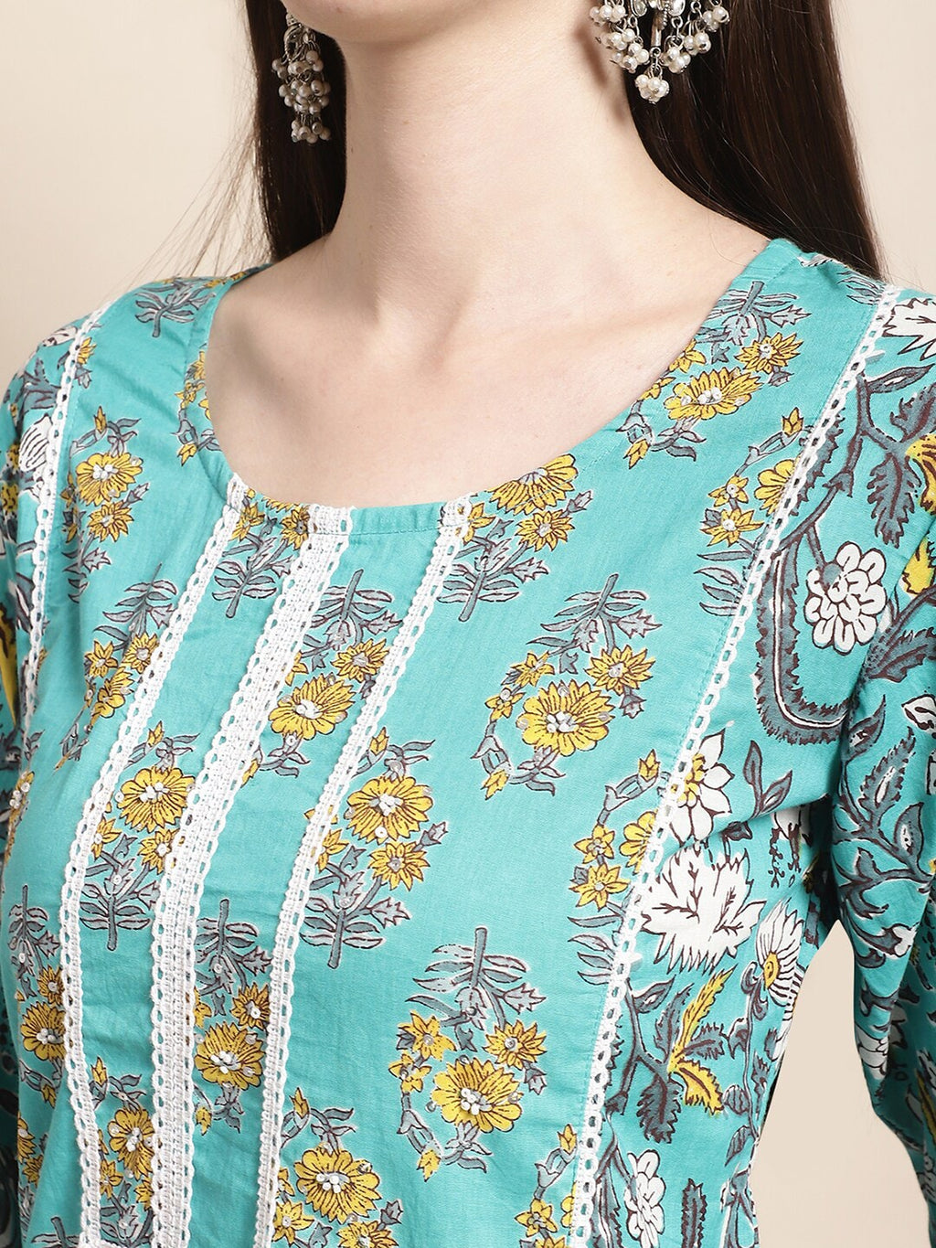 Sangria Blue & Gold Ethnic Motifs Printed Pure Cotton Kurta With Trouser & Dupatta | Grocsy