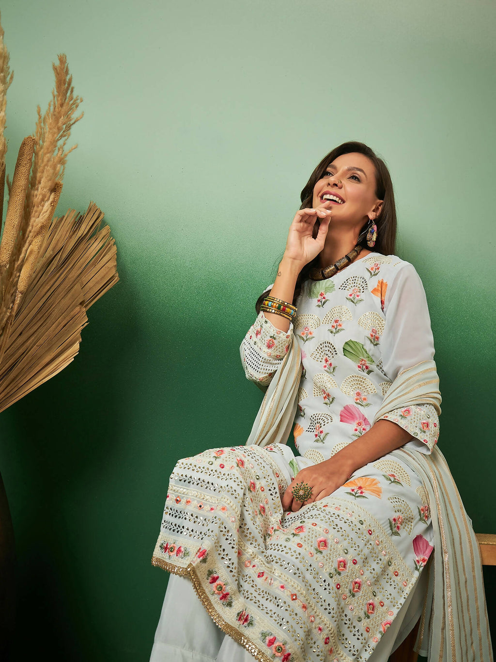 Light Blue Georgette Handwork Unstitched Dress Material - Hanika | Grocsy