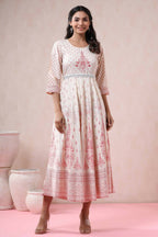 Juniper Women Ivory American Crepe Printed Flared Dress | Grocsy