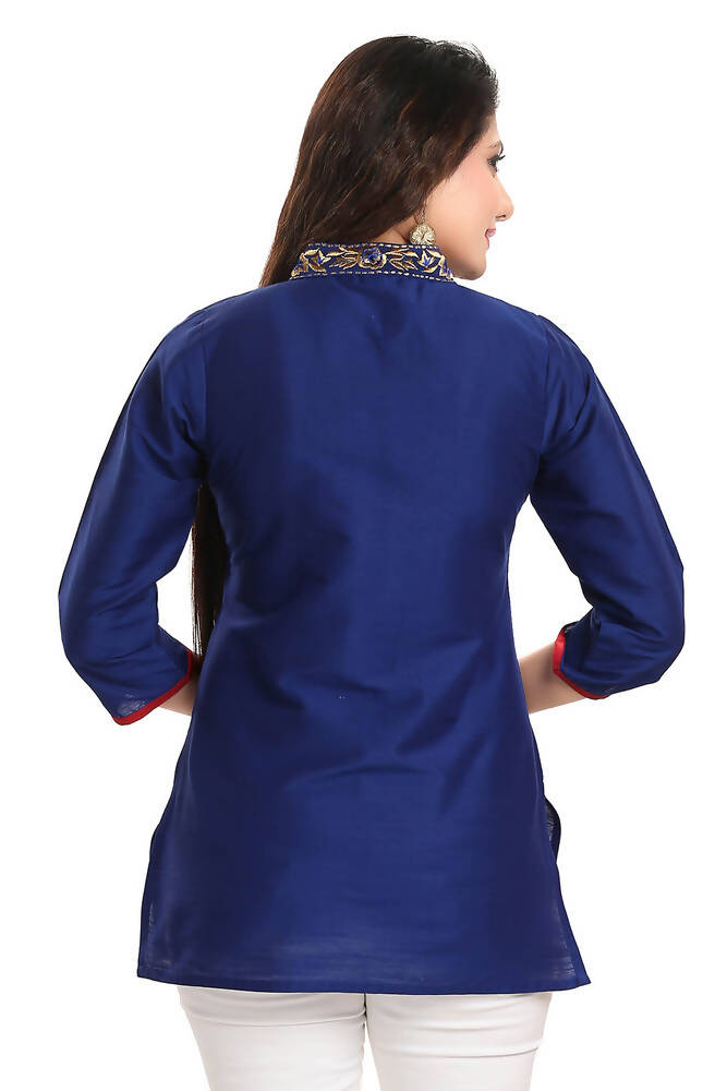 Snehal Creations Regal Affair Royal Blue Raw Silk Short Tunic | Grocsy