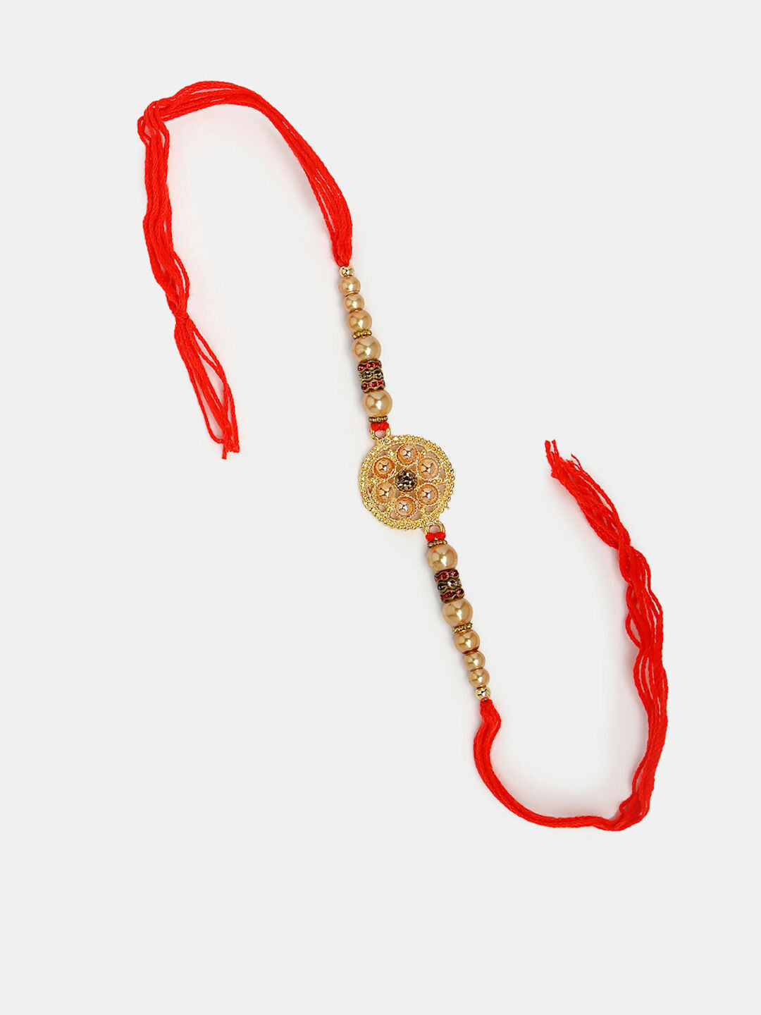 NVR Women & Men Set of 2 Gold-Toned Stone-Studded & Beaded Bhaiya Bhabi Rakhi With Roli Chawal | Grocsy