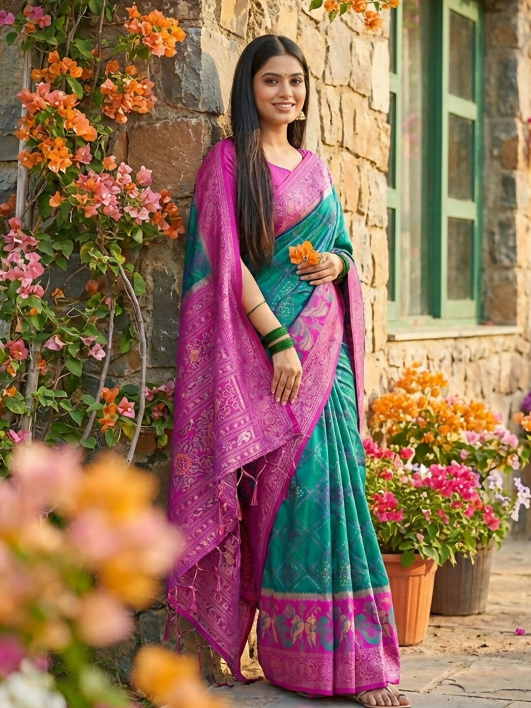 Shree Shyam Fashion Sky Blue Pochampally Silk Saree | Grocsy