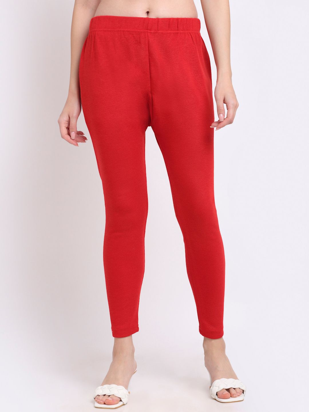 TAG 7 Women Pack Of 2 Red & Burgundy Solid Woolen Ankle Length Leggings | Grocsy