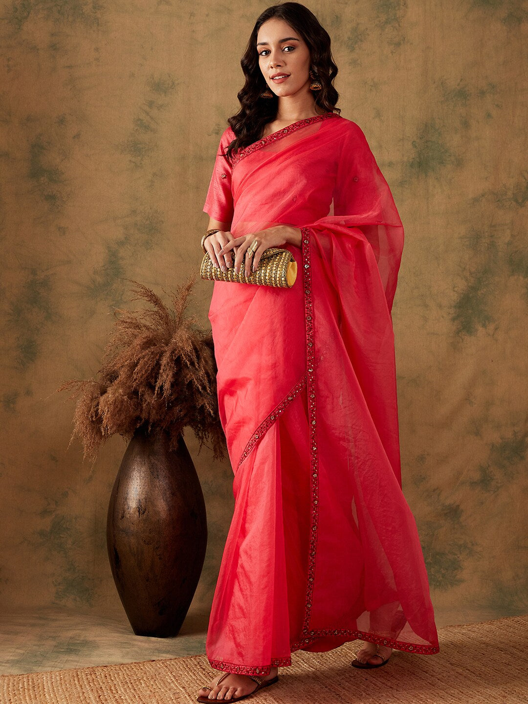 Sangria Thread & Sequin Embroidered Border Sarees | Grocsy