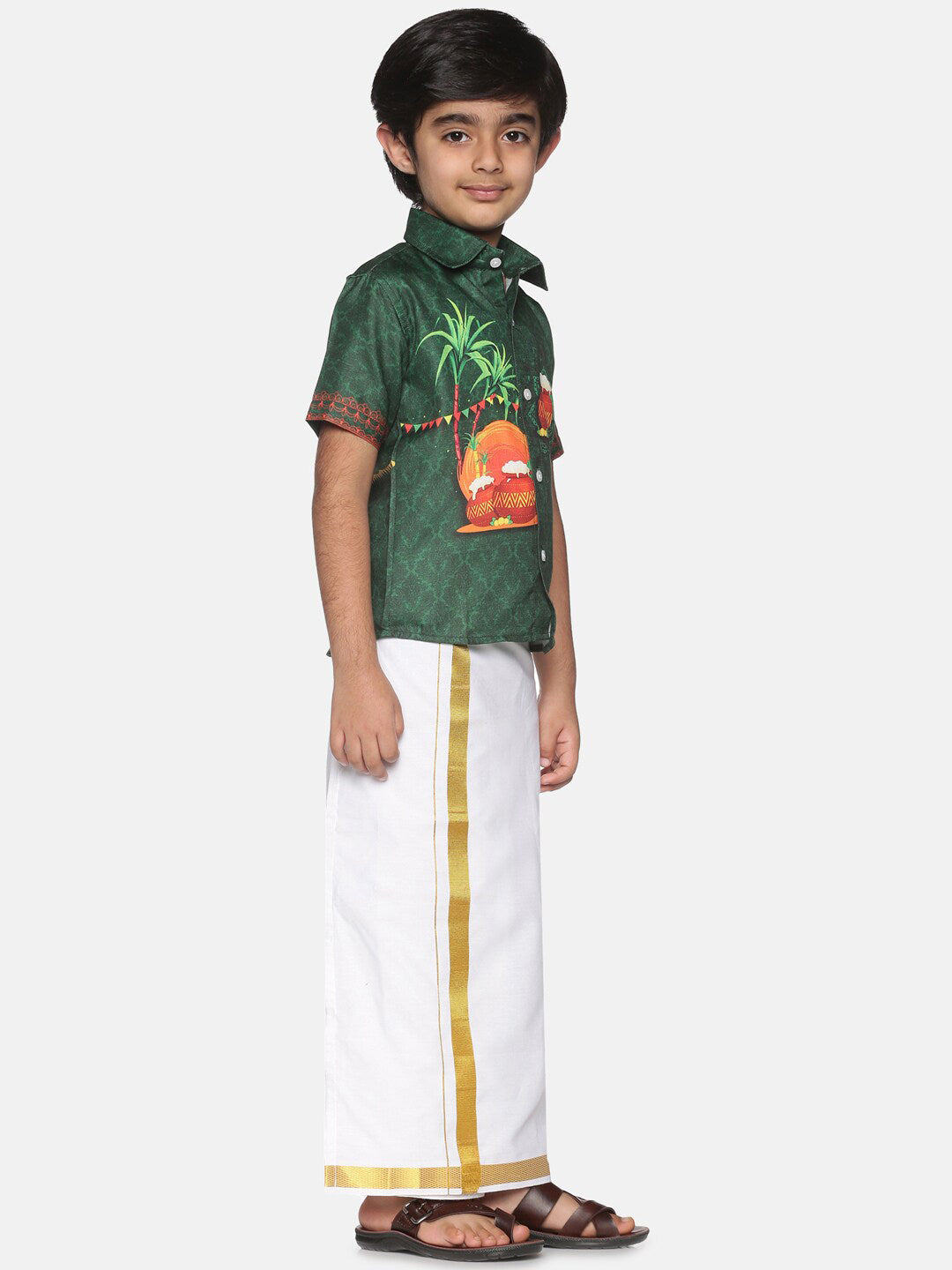 Sethukrishna Boys Green & White Printed Shirt | Grocsy