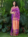 Exclusive Collection Beautiful Violet Pure Cotton Woven Handloom Saree With Running Blouse Piece | Grocsy