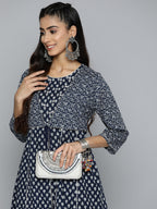 HERE&NOW Ethnic Motifs Printed Layered Gotta Patti Pure Cotton Kurta with Sharara | Grocsy