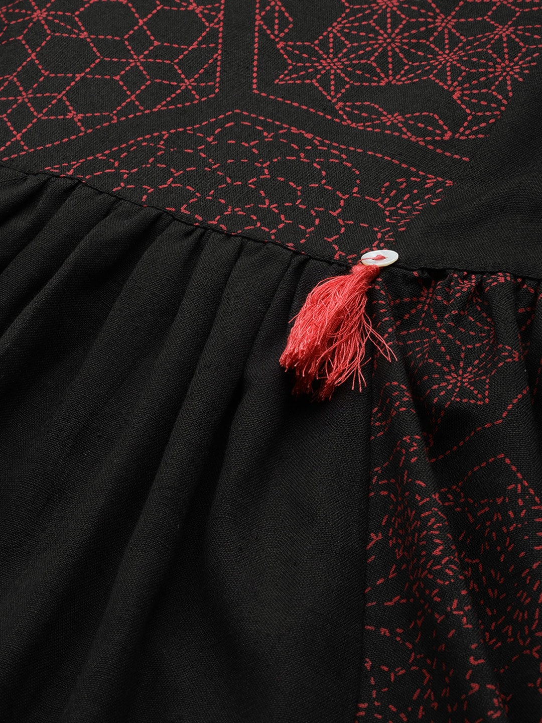 Sangria Women Black Printed Empire Pure Cotton Kurta with Trousers | Grocsy