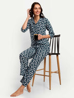 Alvano Beautiful Floral Print Co-ord set for Women's and Girls Rayon(Blue) | Grocsy