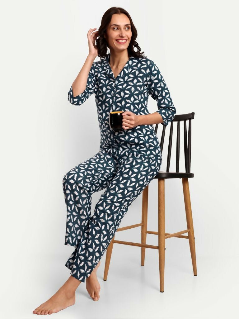 Alvano Beautiful Floral Print Co-ord set for Women's and Girls Rayon(Blue) | Grocsy