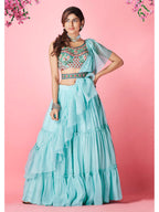 Myra Sky Blue Art Silk Designer Lehenga | Grocsy