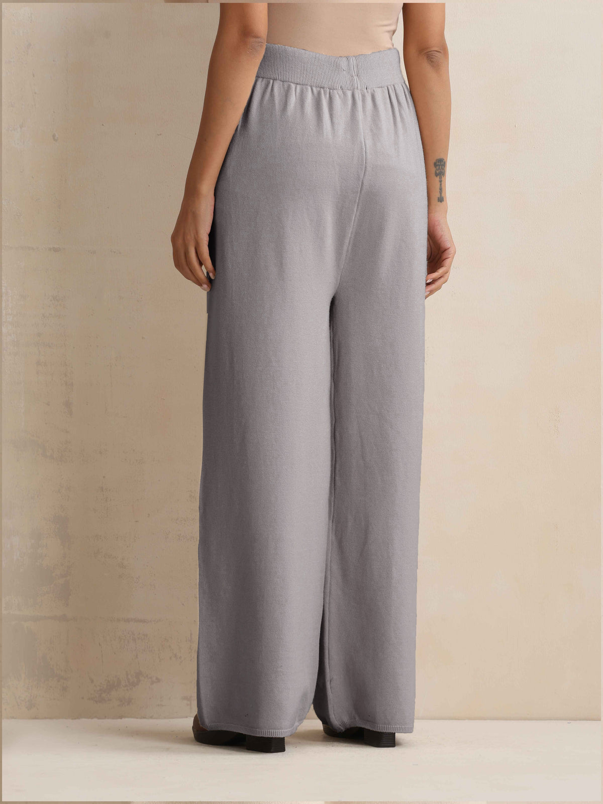 trueBrowns Grey Woollen Flared Pants | Grocsy