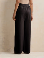 trueBrowns Black Woollen Flared Pants | Grocsy