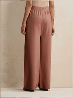 trueBrowns Peach Woollen Flared Pants | Grocsy