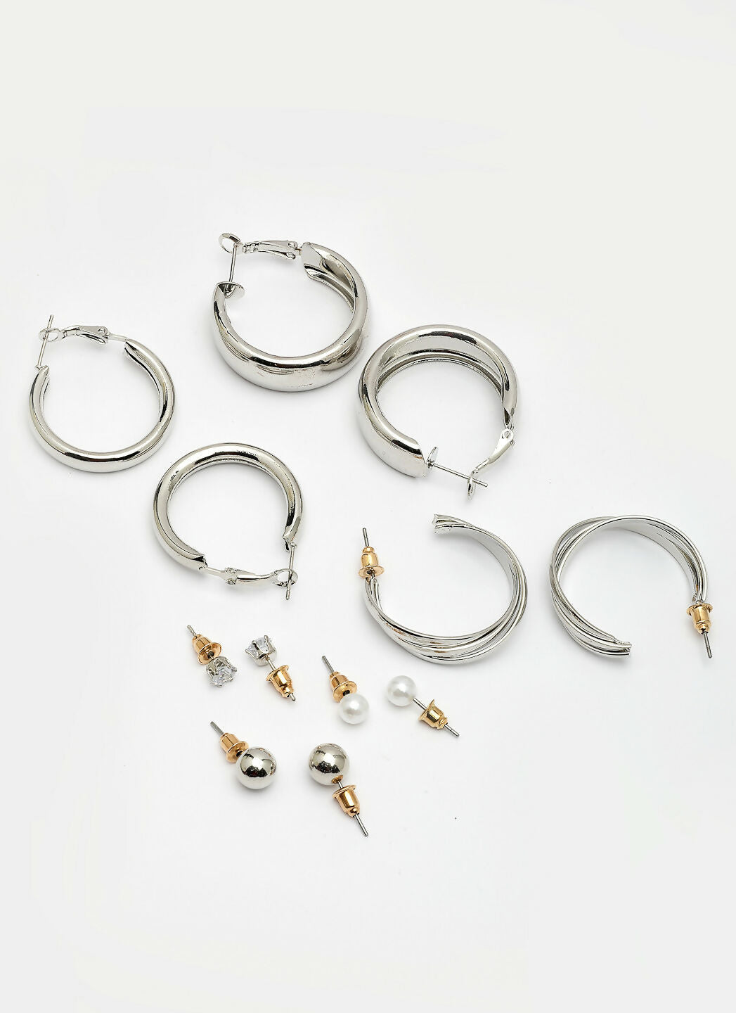 NVR Women's Set of 6 Silver-Plated Contemporary Hoop Earrings | Grocsy
